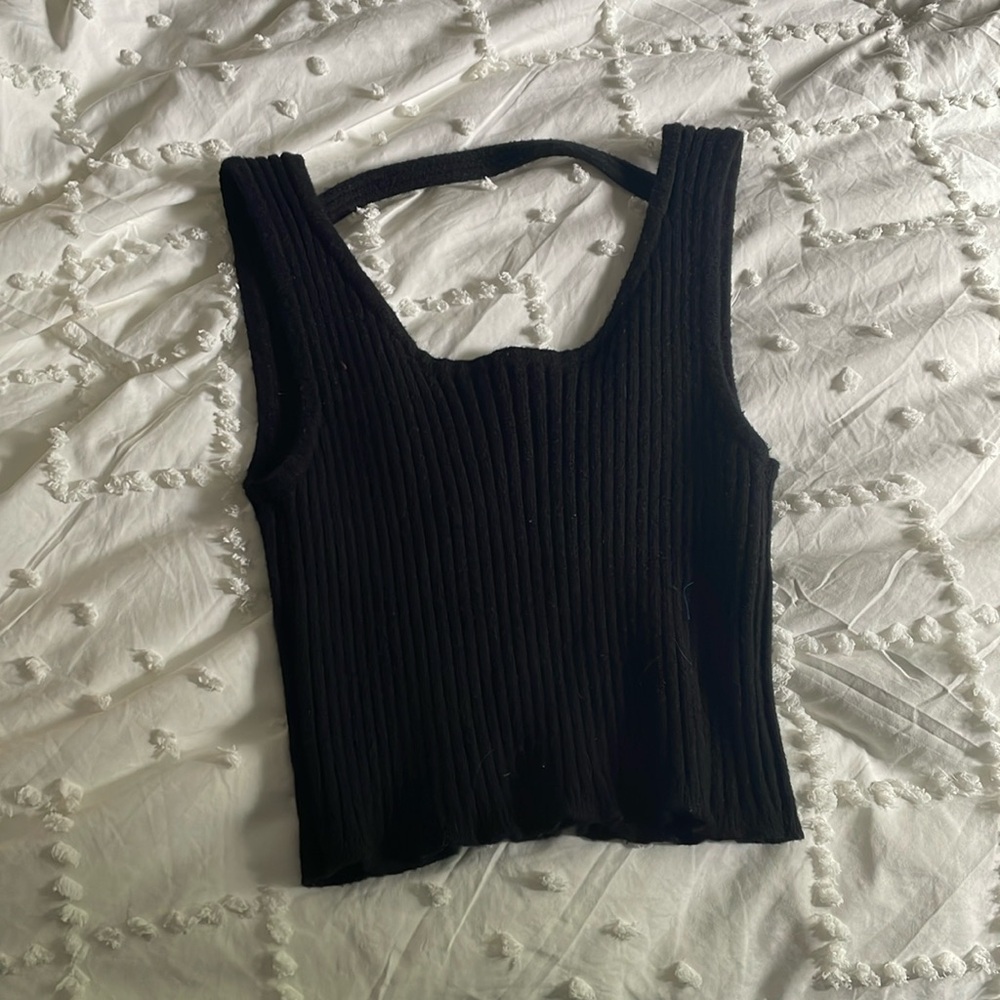 Black tank top with a halter strap
